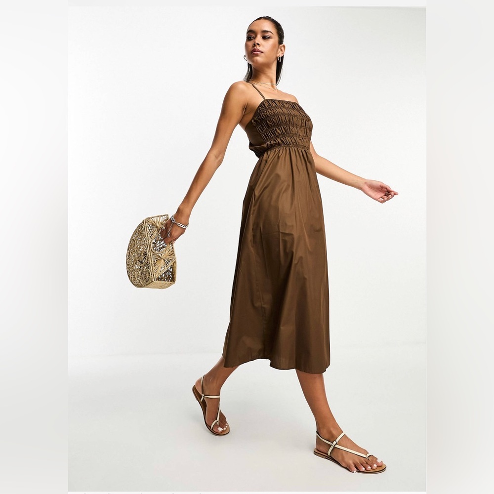 Cotton midi poplin dress with cross back